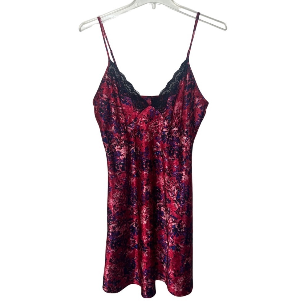 Ambrielle Satin Nightgown Slip Dress Red Pink Purple Floral Size Medium